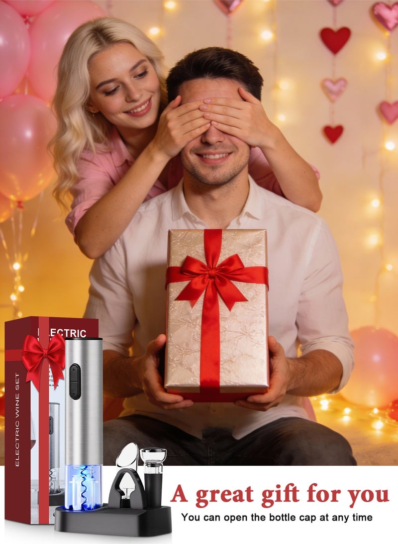 هومار كيت طقم فتاحة نبيذ كهربائية - فتاحة نبيذ تعمل بالبطارية مع قاطع رقائق معدنية، غلاف من الفولاذ المقاوم للصدأ، ضوء LED ونافذة شفافة، موزع نبيذ مهوية، سدادة شفط وقاعدة للاستخدام المنزلي، البار والحفلات - Image 3